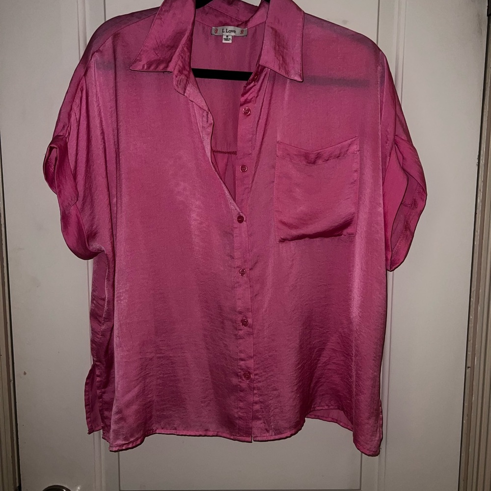 Boxy Pink Short Sleeve Button Down Shirt